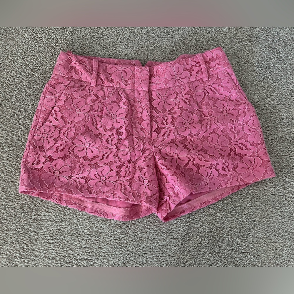 Lace High-Waist Pink Women's Shorts - Picture 2 of 14